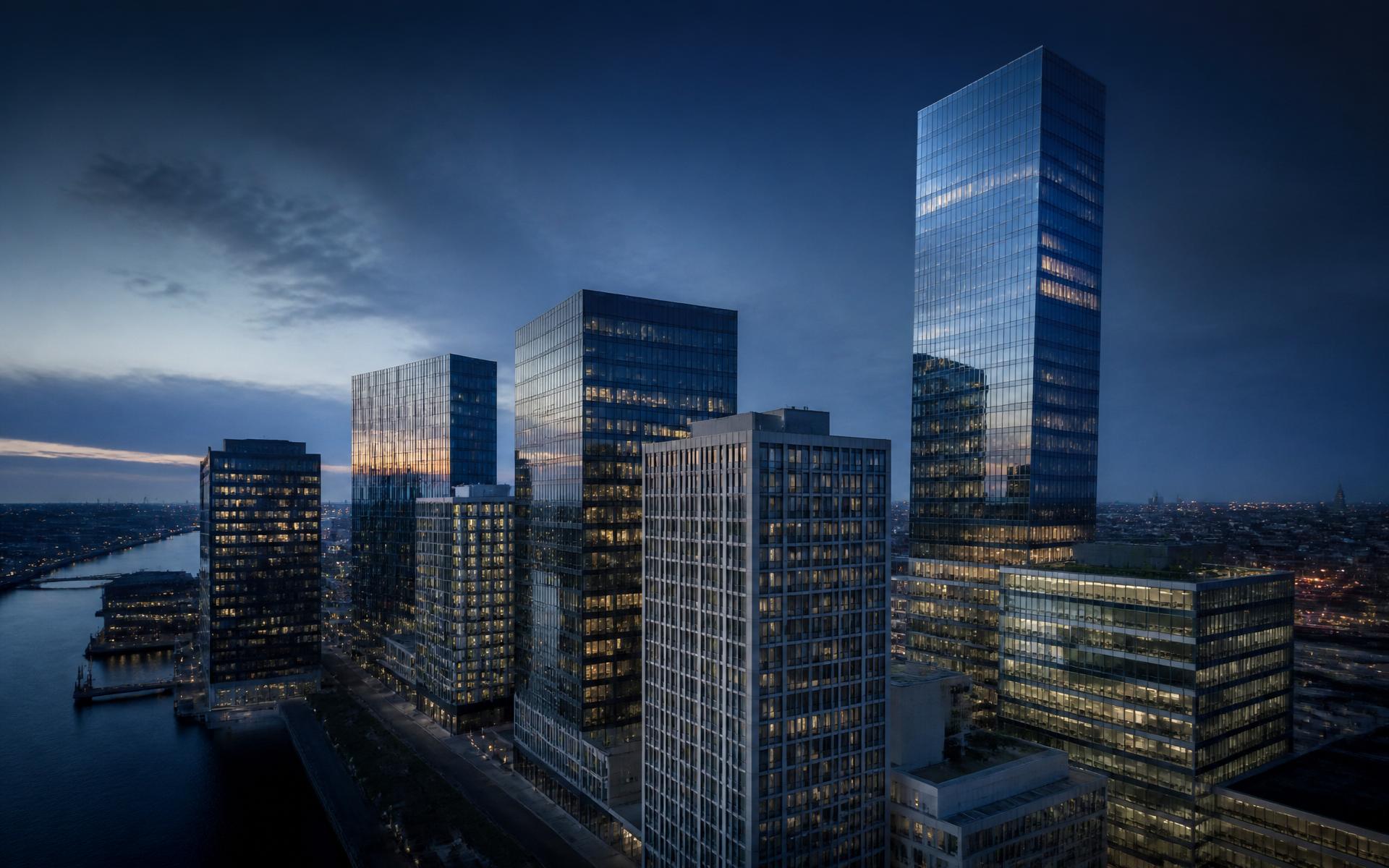 Amsterdam skyline at blue hour